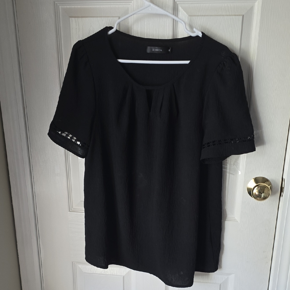 Elegant Black Blouse with Lace Detail